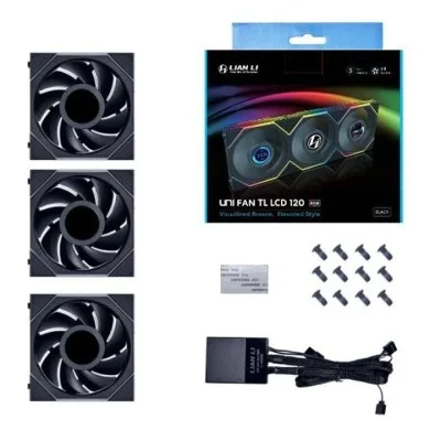 LIAN LI UNI FAN TL Wireless LCD Reverse Blade 120mm ARGB Case Fans with 1.6&rdquo; LCD Screen (3 Pack) - Black
